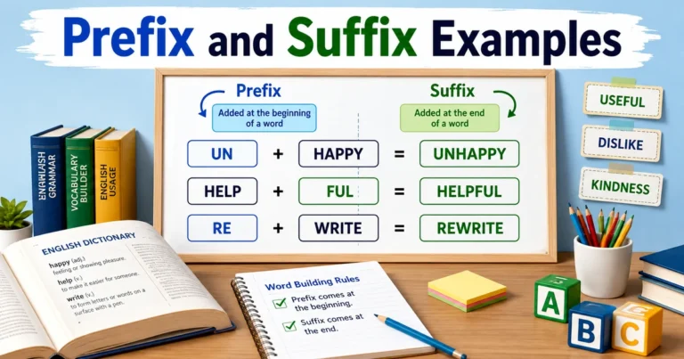 Prefix and suffix examples in English with simple word formation examples